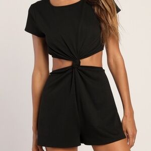 Lulus Laid-back Lifestyle Black Knot-front Cutout Romper - Size XS